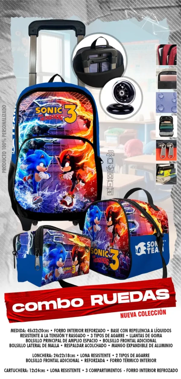 Set Mochila Escolar Rueda Sonic I