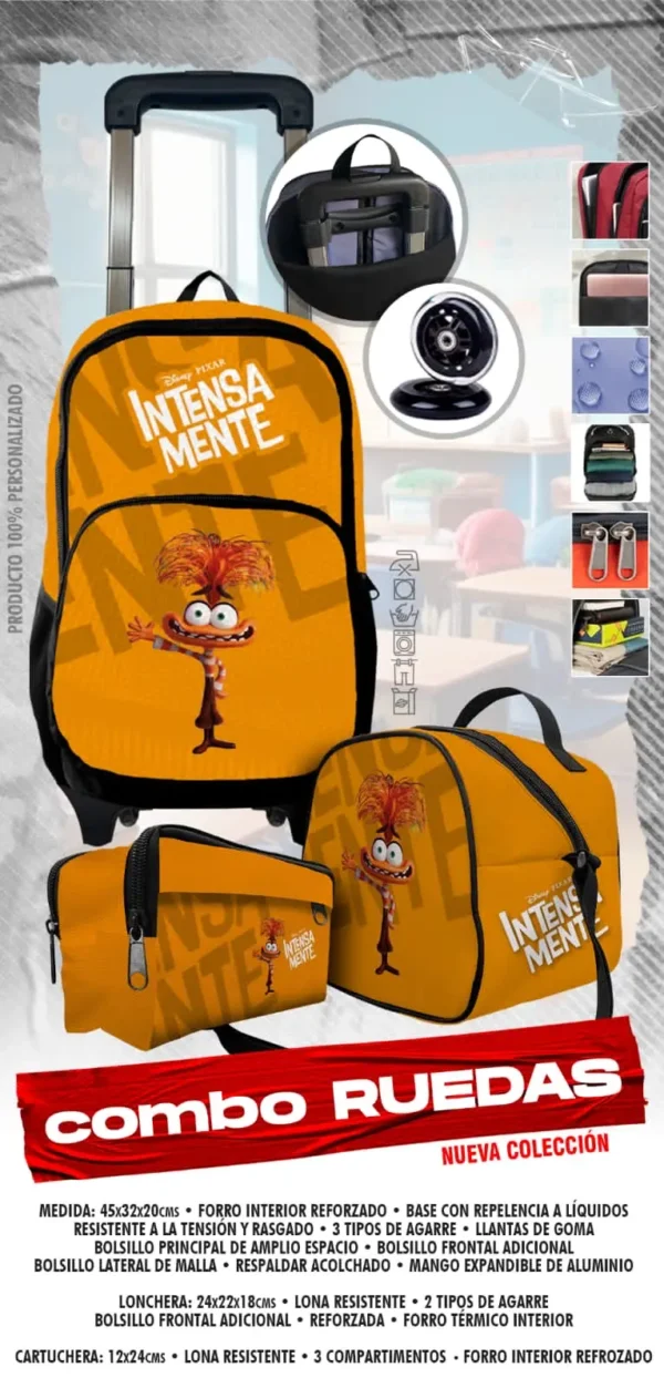 Set Mochila Escolar Rueda Intensamente Ansiedad