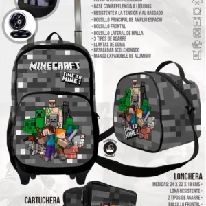 Set Mochila Escolar Rueda Minecraft II