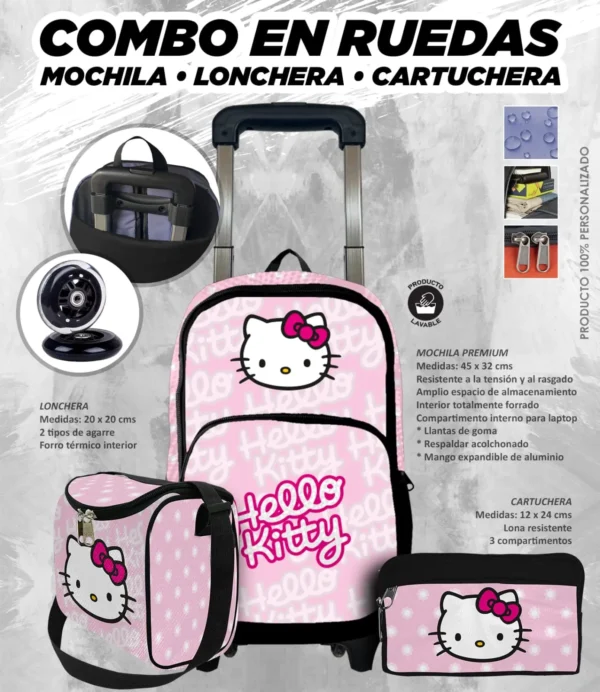 Set Mochila Escolar Rueda Hello Kitty