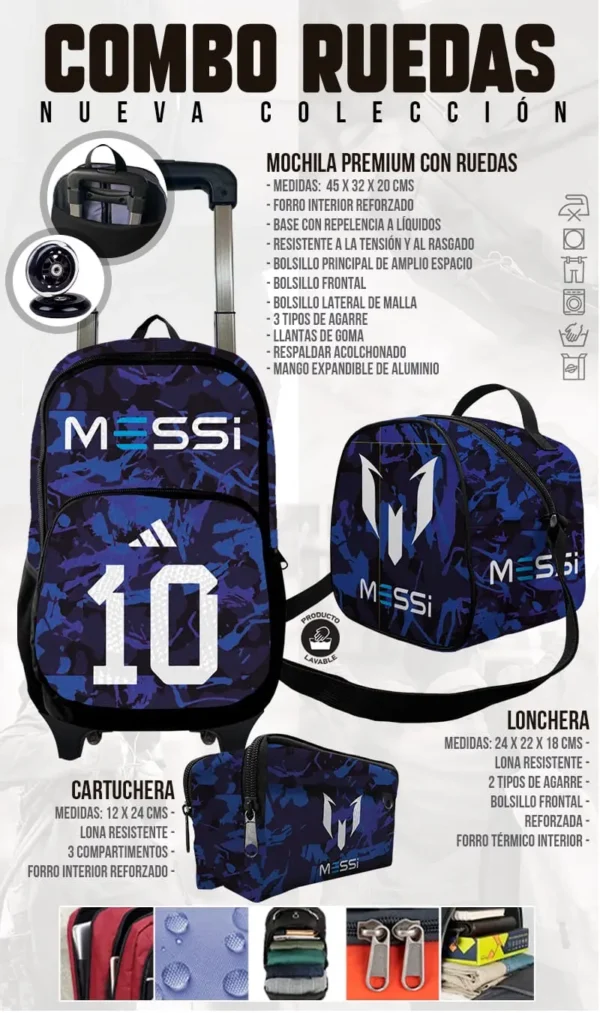 Set Mochila Escolar Rueda Messi 10