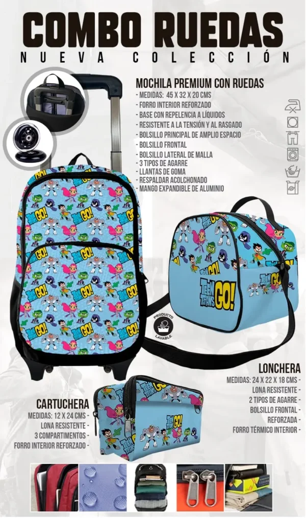 Set Mochila Escolar Rueda Teen Titan GO