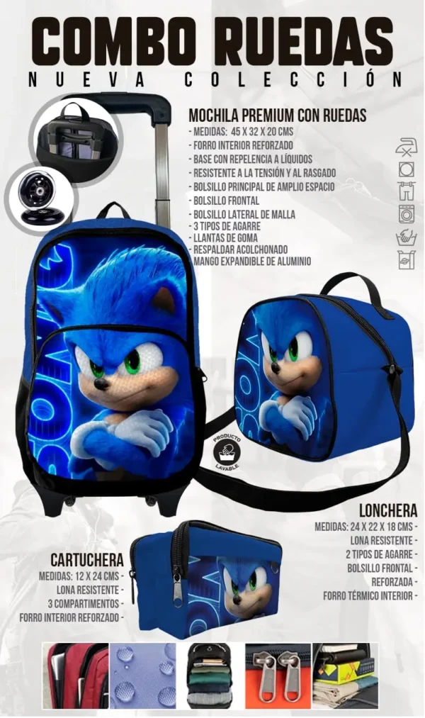 Set Mochila Escolar Rueda Sonic I