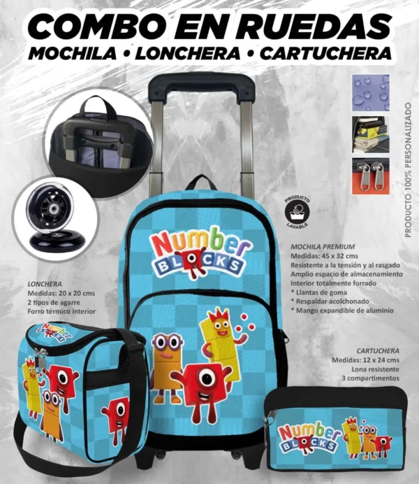 Set Mochila Escolar Rueda Number Blocks