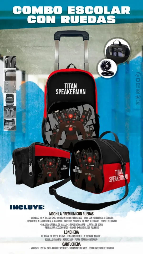 Set  Mochila Escolar de Rueda Titan SpeakerMan