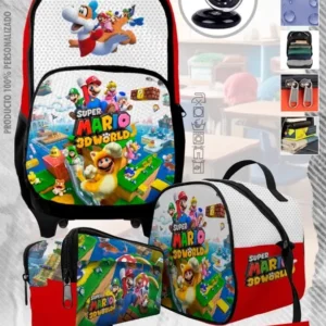 Set  Mochila Escolar de Rueda Super Mario Bro world