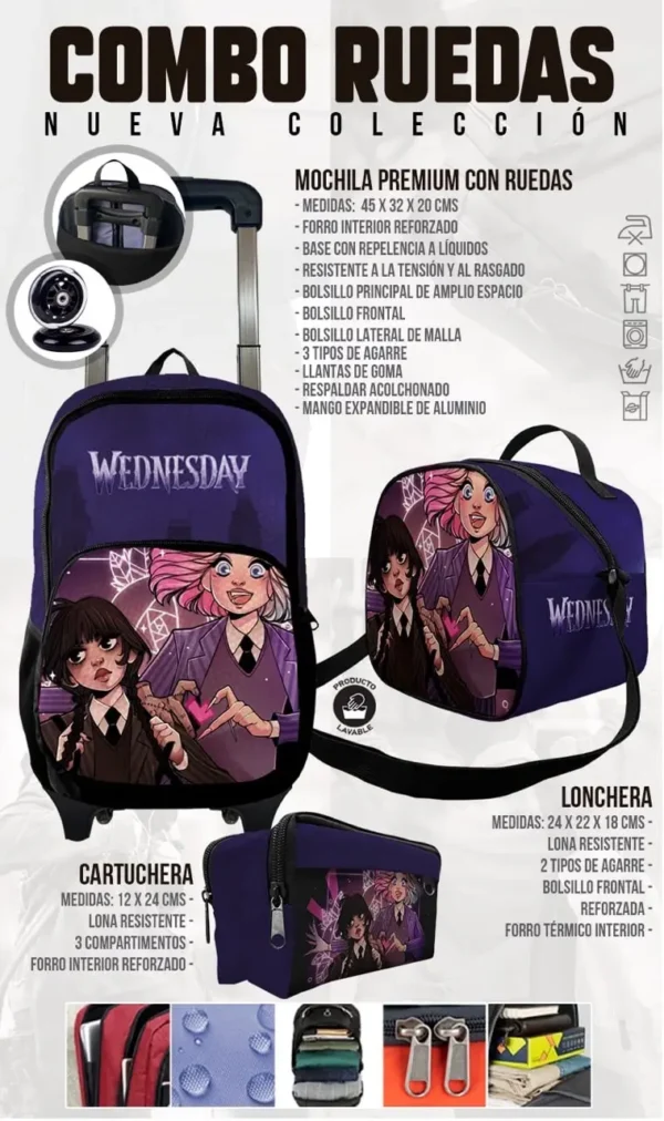 Set Mochila Escolar Wednesday - Merlina