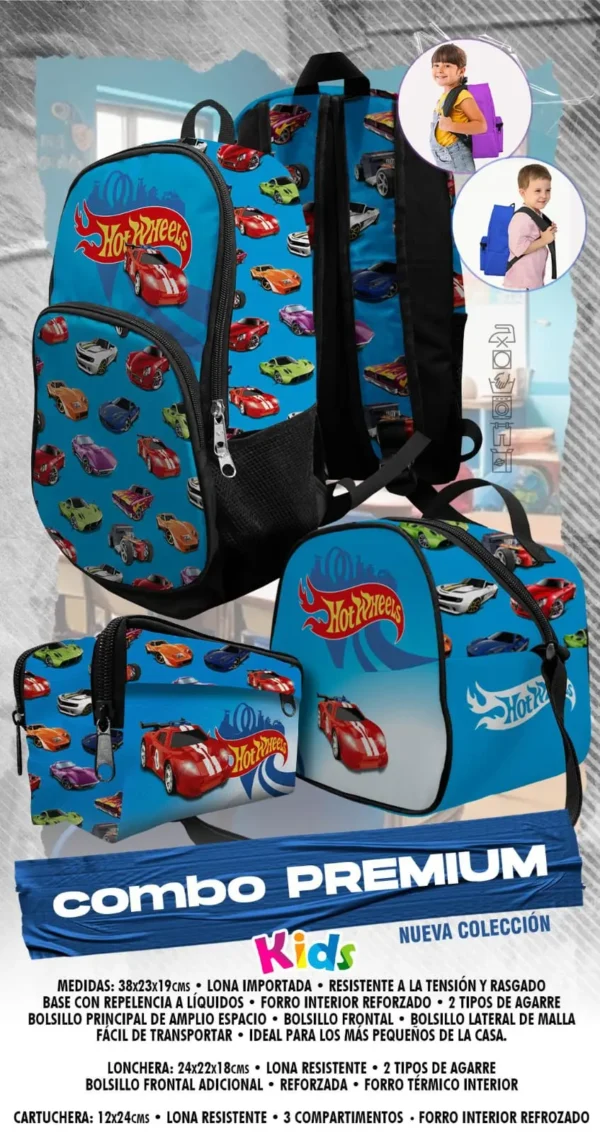 Set  Mochila Escolar Niños Carro Hot Wheels
