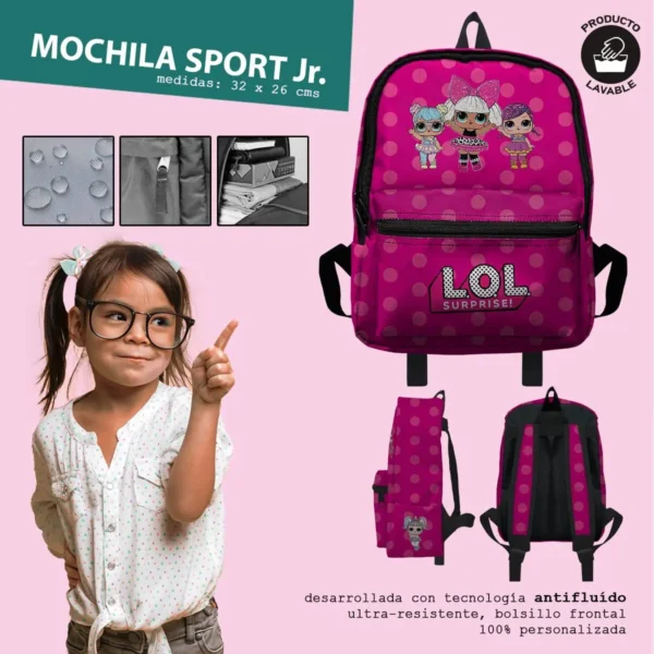 Set Mochila Escolar Pequeña Muñeca Lol Fucsia