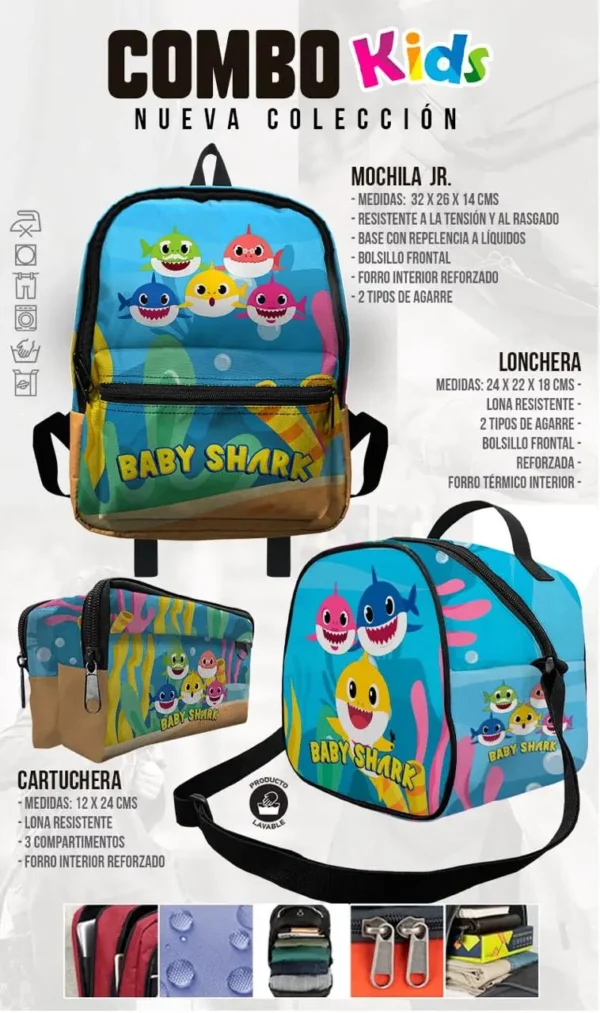 Set Mochila Escolar Pequeña Baby Shark