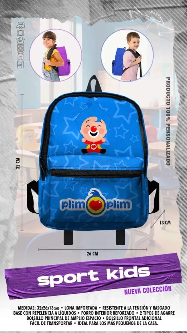 Set Mochila Escolar Pequeña Muñeco Plim Plim