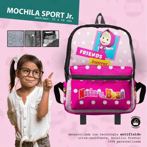 Set Mochila Escolar Pequeña Muñeca Masha and The Bear