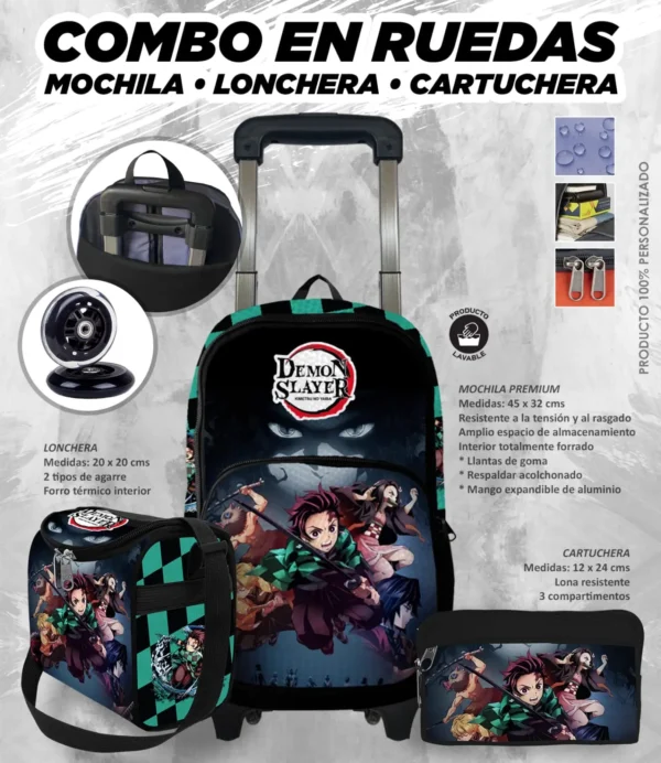 Set Mochila Escolar Rueda Demon Slayer