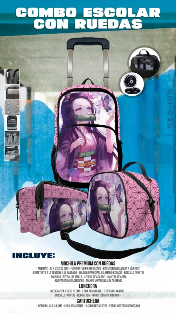 Set Mochila Escolar Rueda Nezuko Anime