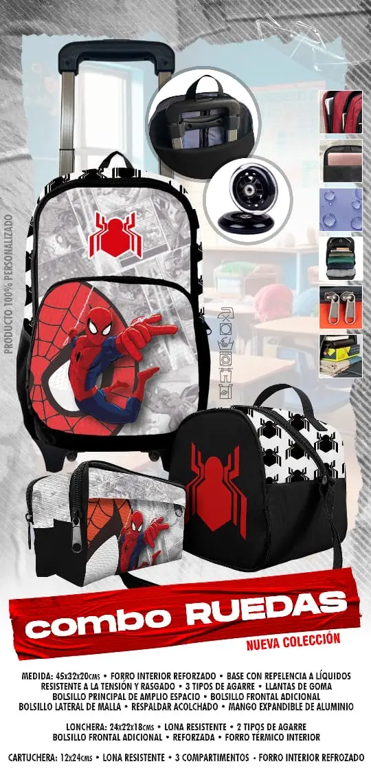 Set Mochila Escolar de Rueda Spiderman
