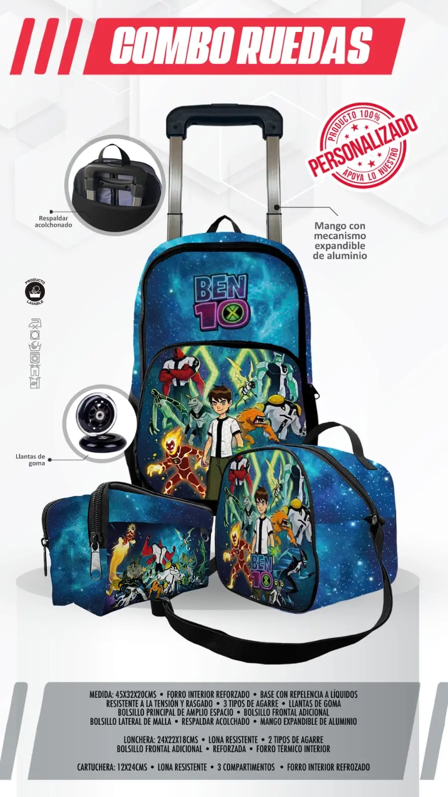 Set Mochila Escolar de Rueda Ben 10