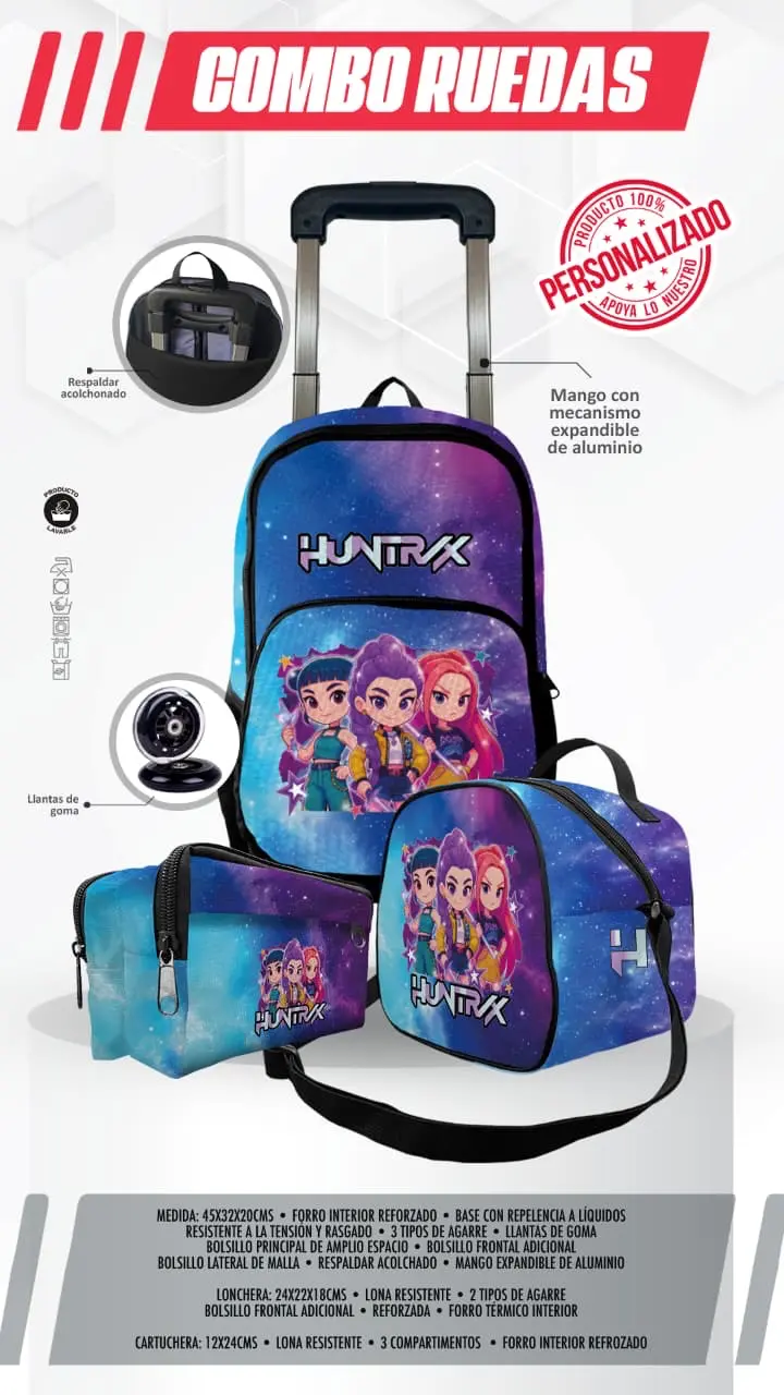 Set Mochila Escolar de Rueda K-pop Demon Hunter