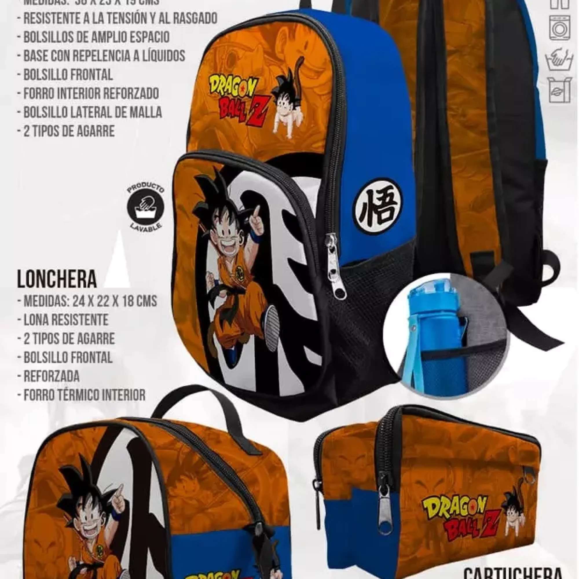 mochila-escolar-lonchera-Goku-dragon-ball-mochilas-durables-temporada-escolar-como-kids