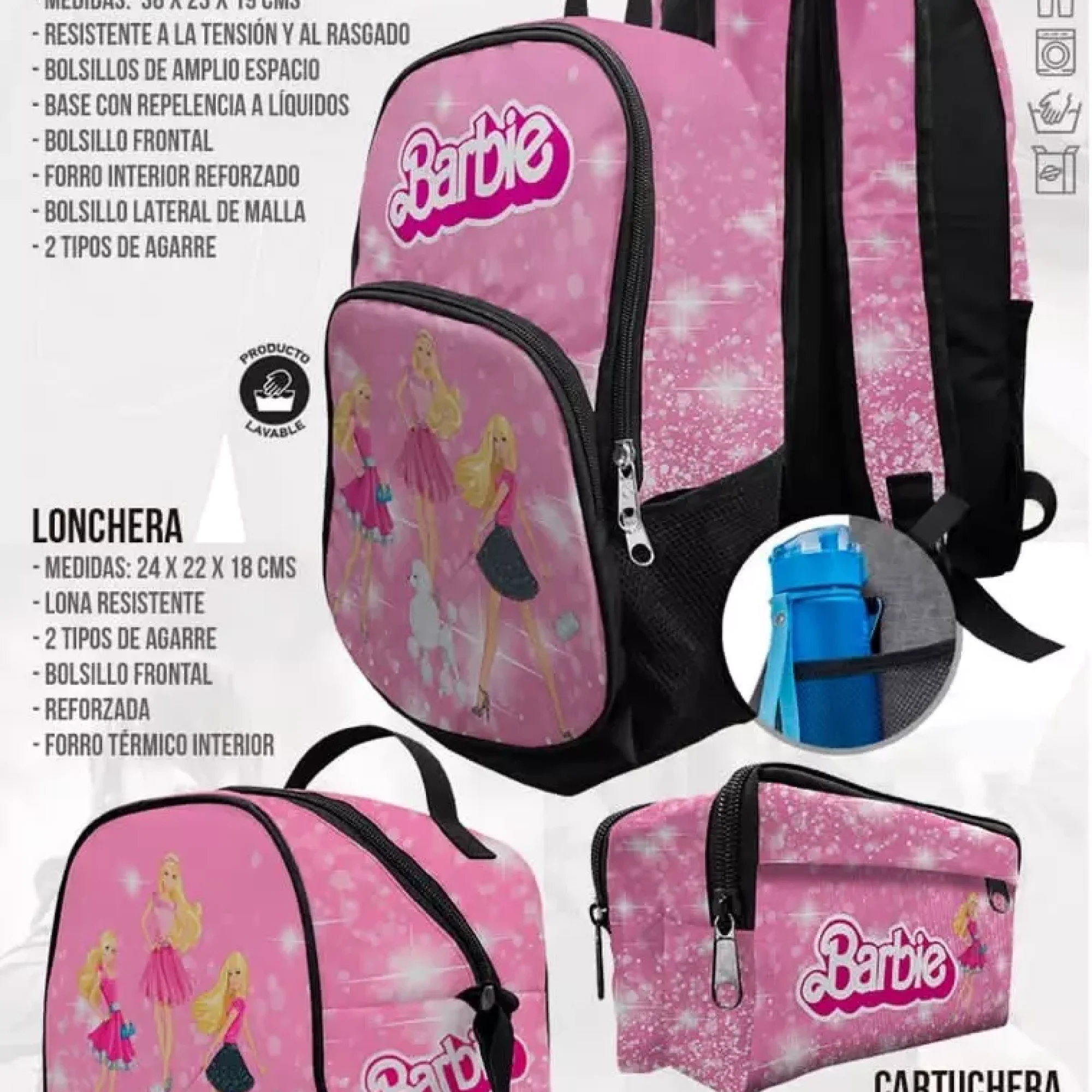 mochila-escolar-lonchera-Barbie-mochilas-durables-temporada-escolar-como-kids