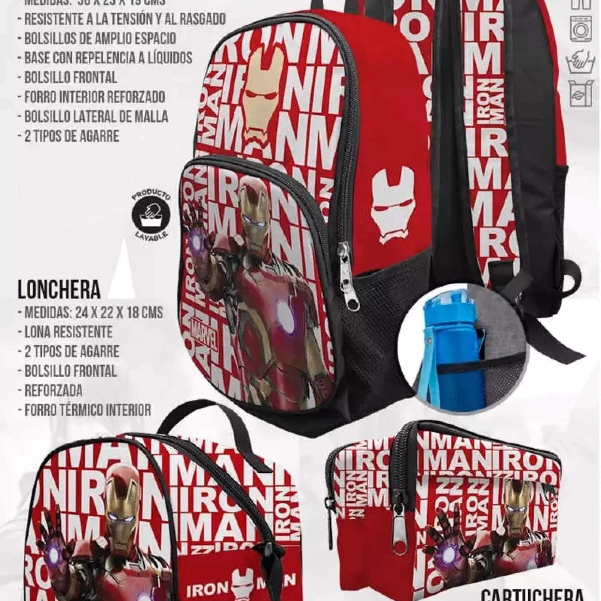 mochila-escolar-lonchera-Iron-man-mochilas-durables-temporada-escolar